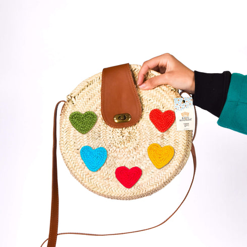 Charming Shoulder Bag with Colored Hearts and Flap Closure
